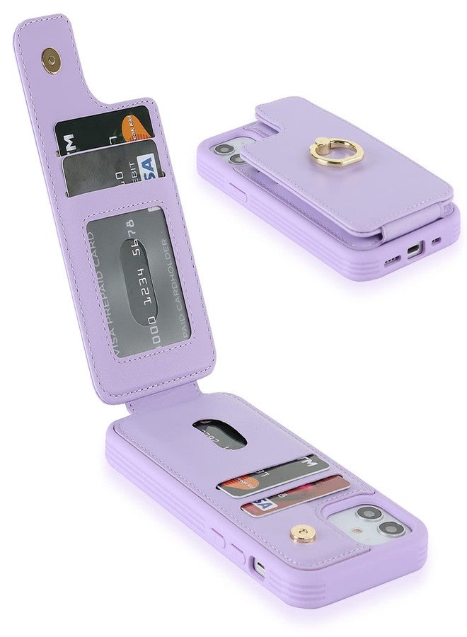 جراب Lipvina لهاتف iPhone 12/12 Pro مع حامل بطاقات، وحامل بطاقات ائتمان، وحامل حلقي، وغطاء قلاب مقاوم للصدمات، وجراب محفظة هاتف أنيق للنساء (6.1 بوصة، بنفسجي) - Image 3